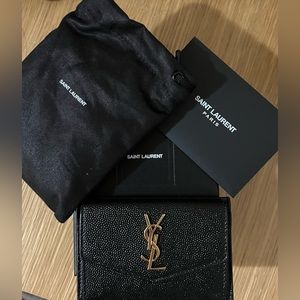 AUTHENTIC YSL UPTOWN CARD CASE IN GRAIN DE POUDRE EMBOSSED LEATHER